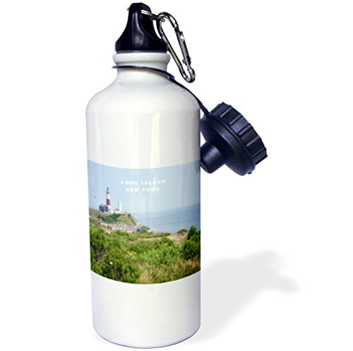 3dRose wb_80604_1"Montauk Point Lighthouse On Long Island New York" Sports Water Bottle, 21 oz, White