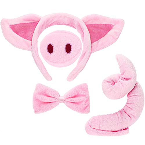 Pig Costume Set Pig Ears Nose Tail and Bow Tie Pink Pig Fancy Dress Costume Kit Accessories for Kids