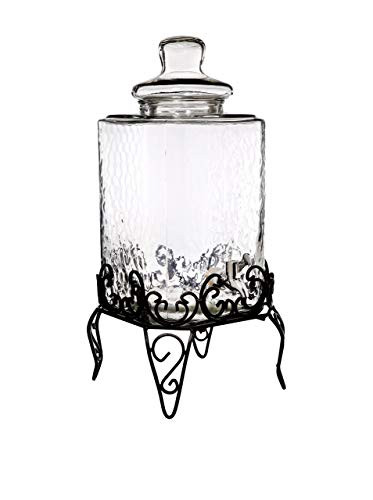 Home Essentials & Beyond 1868 Del Sol Hammered 2.25 gallon Beverage Dispenser with Rack, Clear
