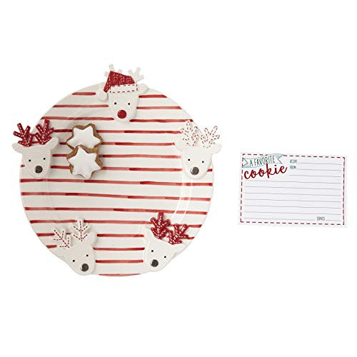 Mud Pie 4115026 Reindeer Recipe Card Cookie Plate Set, One Size, White/Red