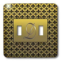 3dRose lsp_36082_2 Elegant Letter D Embossed In Frame Over A Fleur-De-Lis Pattern On A Background Double Toggle Switch Black/Gold