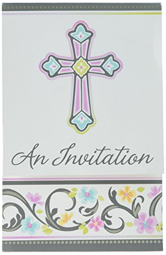 Amscan 499420 Blessed Day Folded Invitations, 3 7/8" x 5 5/8", Multicolor