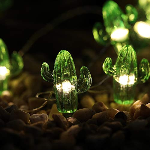 WSgift Cactus Decorative String Lights 13.85 Ft 40 Warm White LED Waterproof Battery Operated 8 Modes Cactus Lights for Holiday Parties Bedrooms Weddings Garden Decorations with Remote