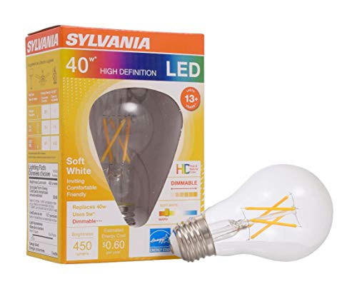 Sylvania 40178 40W Equivalent, LED Filament Light Bulb, A19 Lamp, Efficient 5W, Soft White 2700K, 1 Pack