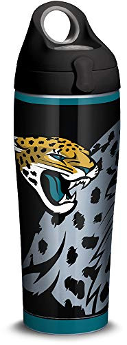 Tervis 1305189 NFL Jacksonville Jaguars Rush Stainless Steel Insulated Tumbler with Black with Gray Lid, 24oz Water Bottle, Silver