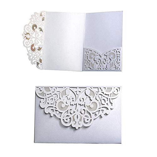 Wedding Invitation Cards,10pcs Laser Cut Floral Design Invites Pocket for Bridal Showers, Engagement Parties, Includes Covers, Blank Inserts (White)