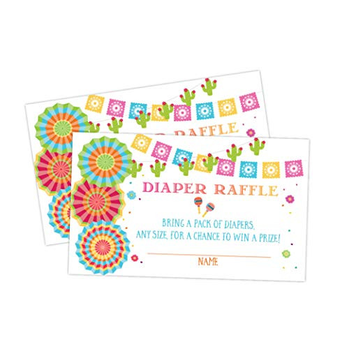 Fiesta Mexican Baby Shower Diaper Raffle Card, Diaper Raffle Ticket, 50 Count