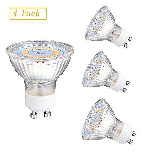 EBD Lighting GU10 LED Light Bulbs (4 Pack) 3.5W 50W Halogen Bulb Equivalent, AC85-265V,6000K Daylight White,GU10 Bi-Pin Base,Recessed Lighting Track Light,Non Dimmable