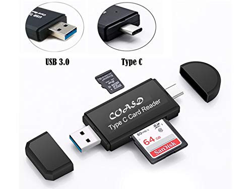 COASD SD/Micro SD Card Reader, USB-C 3.0 OTG Adapter and USB-A 3.0 Portable Memory Card Reader for SDXC, SDHC, SD, MMC, RS-MMC, Micro SDXC, Micro SD, Micro SDHC Card and UHS-I Cards (Black)