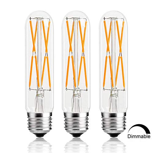 Leools 8W Dimmable Edison Led Tubular Bulb T10/T125,E26 Medium Base Lamp 75 Watt Incandescent Bulb Equivalent 2200K Warm White, 3-Pack