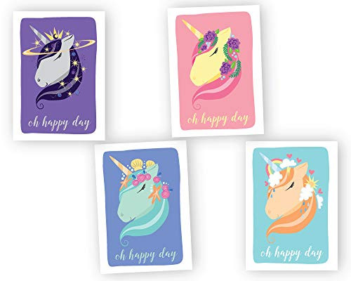 Unicorn Birthday Cards Assortment - 24 Cards & Envelopes - For Kids or Adults - Blank on the Inside