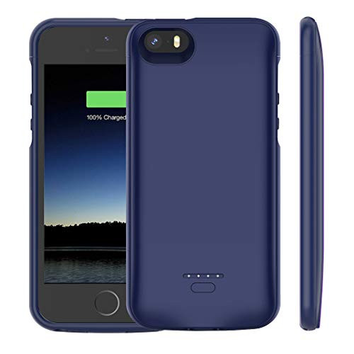 iPhone 5 /5S /SE Battery Case, Euhan 4000mAh Rechargeable Portable Power Charging Case for iPhone 5 5S SE Extended Battery Pack Charger Case Ultra Thin -Blue [ Not Compatible with iPhone 5C ]