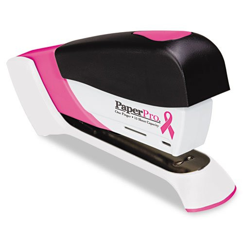 PaperPro 1588 - Pink Ribbon Compact Stapler, 15-Sheet Capacity, Pink/White