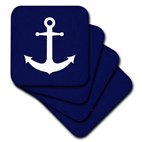 3dRose cst_165798_2 Navy Blue and White Nautical Anchor Design-Soft Coasters, Set of 8