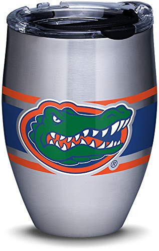 Tervis 1309974 Florida Gators Stripes Stainless Steel Insulated Tumbler with Clear and Black Hammer Lid, 12oz, Silver