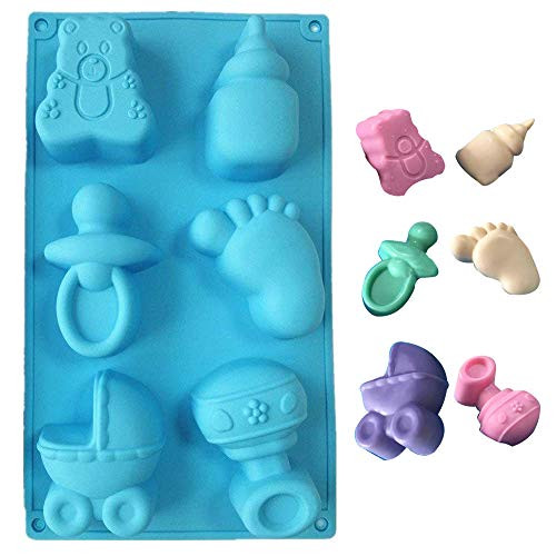 Efivs Arts Baby Shower Party Pan Bear Carriages Bottle Feet Bear Silicone Soap Chocolate Cake Cookie Mold Pudding Jelly Mold, 11.3"