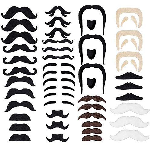 LuckyStar365 48pcs Novelty Fake Mustaches, Self Adhesive Mustaches, Mustache Party Supplies for Masquerade Party & Performance