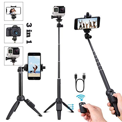 Portable 40 Inch Universal Selfie Stick, Selfie Stick Tripod with Wireless Remote, Extendable Mini Aluminum Alloy Handheld Monopod Phone Tripod Compatible with iPhone Samsung DSLR GoPro