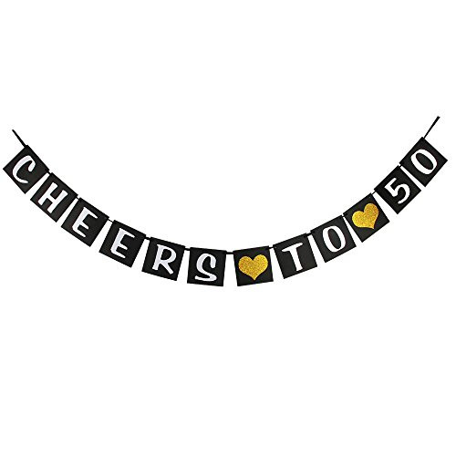 Cheers To 50 Birthday Banner Gold Glitter Heart For 50th Anniversary 50 Years Old Birthday Party Decoration Supplies Black (50) Cheers To 50 Birthday Banner Gold Glitter Heart For 50th Anniversary 50 Years Old Birthday Party Decoration Supplies Black (50)