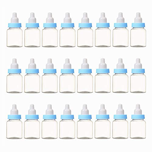 Baby Bottle Shower Favor, 3.5-Inches Mini Plastic Candy Bottle,Baby Shower Supplies Boy Girl Newborn Baby Baptism Birthday Party Decor,Blue(Pack of 24)