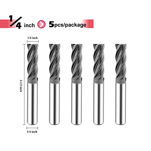 SPEED TIGER ISE Carbide Square End Mill - Micro Grain Carbide End Mill for Alloy Steels/Hardened Steels - AlTiBN Coating - 4 Flute - ISE1/4"4T (5 Pieces, 1/4")