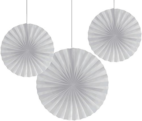 Creative Converting 3-Count Solid and Polka Dots Paper Fans, 12"/16", White