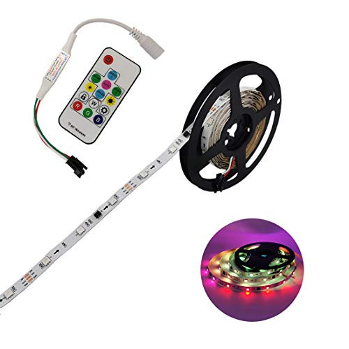 JOYLIT LED Strip Lights RGB WS2811 150 LEDs DC 12V Individual Addressable Full Color LED Pixel Strip Dream Color Non-Waterproof 16.4ft/5M White Board with 14Keys RF LED Controller