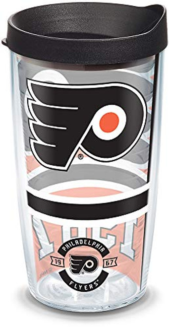Tervis 1303691 NHL Philadelphia Flyers Top Shelf Insulated Tumbler with Wrap and Black Lid, 16oz, Clear Tervis 1303691 NHL Philadelphia Flyers Top Shelf Insulated Tumbler with Wrap and Black Lid, 16oz, Clear