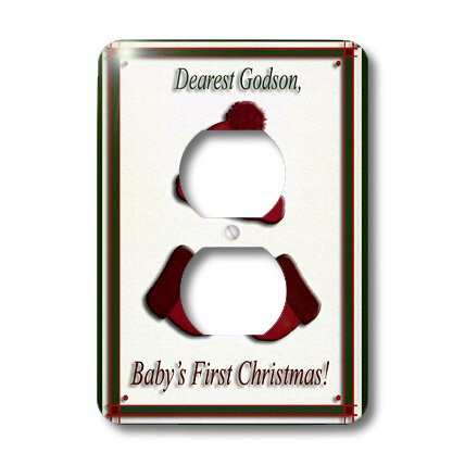 3dRose lsp_26979_6 Red Cap and Mittens Babys First Christmas Godson Train Outlet Cover Multi-Color