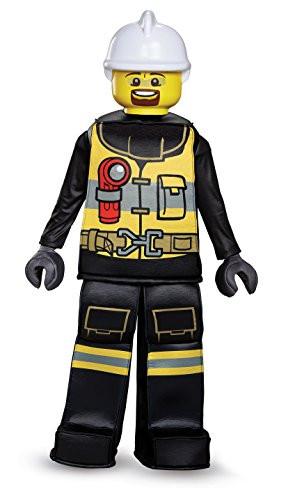 Disguise Lego Firefighter Prestige Costume, Black/Yellow, Medium (7-8)