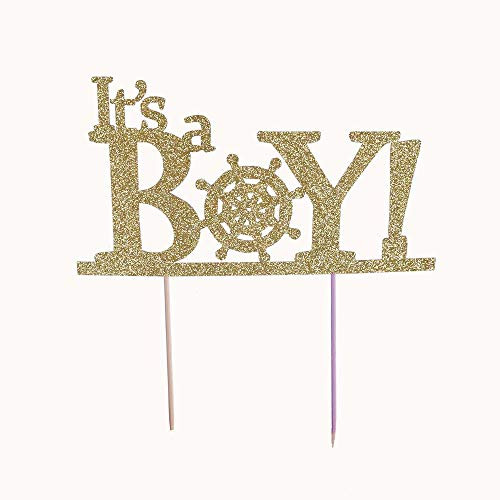 YUINYOHandmade- It's a Boy Cake Topper (Gold) Welcome Baby Boy Cake Topper Baby Shower Cake Toppers Decoration Gender Reveal Party Decorations