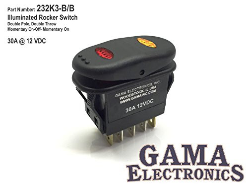 GAMA Electronics Waterproof Illuminated Double Pole, Double Throw 3 Position Momentary On-Off-Momentary On Rocker Switch DPDT