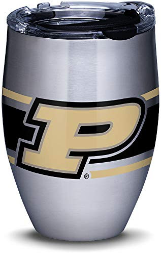 Tervis 1309956 Purdue Boilermakers Stripes Stainless Steel Insulated Tumbler with Clear and Black Hammer Lid 12oz Silver