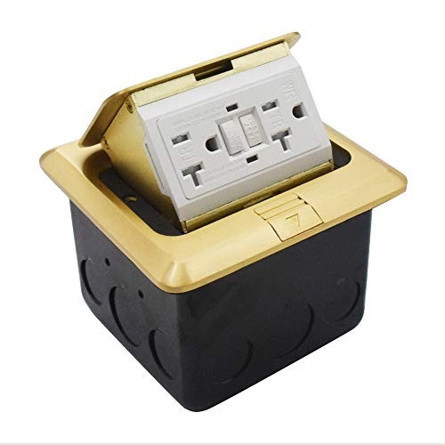 PETSPLY Pop-up Brass Floor Electrical Outlet - Countertop Box 20A 125V with GFCI Receptacle Electric Outlets - Square Brass Cover Plates