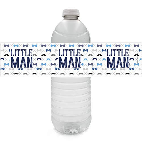 Little Man Baby Shower Water Bottle Labels | 24 Stickers