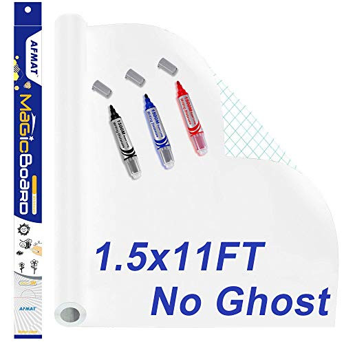 Dry Erase Contact Paper, AFMAT Whiteboard Stickers for Wall, 1.5x11ft White Board Roll Peel and Stick, Super Sticky, No Ghost White Board Paper Roll Adhesive, Dry Erase Wallpaper for Office,3 Markers