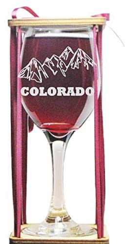 Colorado Mountains Stemmed Wine Glass with Charm and Presentation Packaging