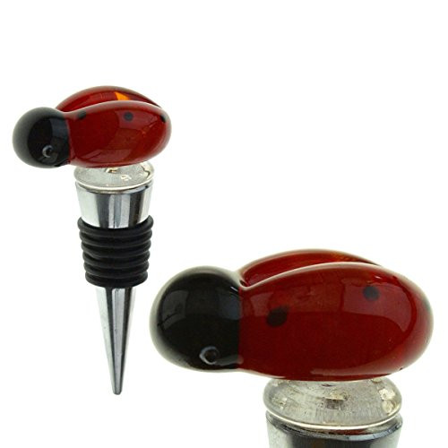 Glass Ladybug Wine Bottle Stopper - Decorative, Colorful, Unique, Handmade, Eye-Catching Glass Wine Stoppers - Wine Accessories Gift for Host/Hostess - Wine Corker/Sealer