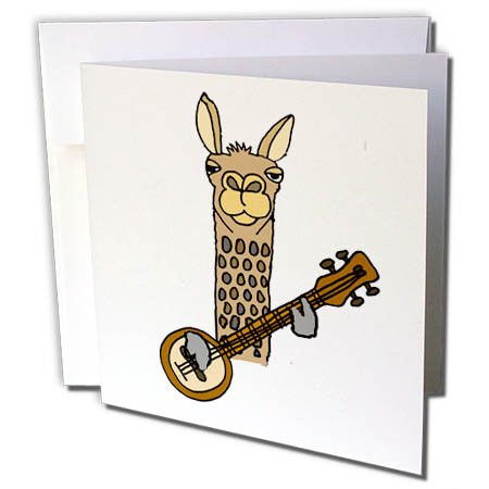 3dRose Funny Cool Llama Playing The Banjo Cartoon - Greeting Card, 6" x 6", Single (gc_255715_5)