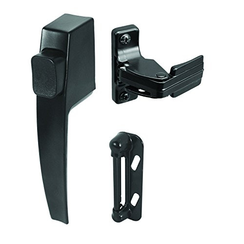 Prime-Line K 5007 Screen and Storm Door Push Button Latch Set with Night Lock  Replace Old or Damaged Screen or Storm Door Handles Quickly and Easily  Black Finish (Fits Doors 5/8  1-1/4 Thick)