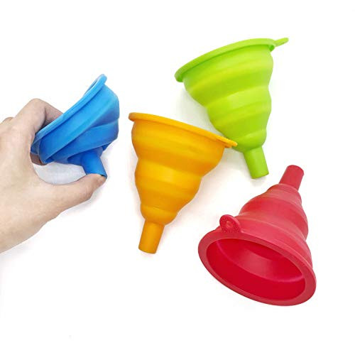 Dadam Funnels for Kitchen Silicone Collapsible Funnel for Water Bottle Liquid Transfer Food Grade FDA Approved Flexible Foldable Small Funnel Set of 4