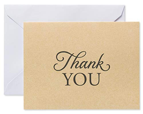 American Greetings Brown Kraft-Style Thank You Cards and White Envelopes, 50-Count