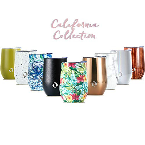 Drinco - Stainless Steel Wine Tumbler | Double Walled Triple Vacuum Insulated Stemless Wine Glass with Splash Proof Lid For Hot & Cold Drinks | California | 12oz | (Venice Swirl, Single)