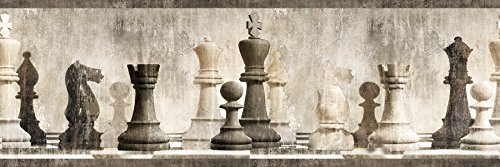 Chesapeake MAN01842B Albert Chess Wallpaper Border, Grey