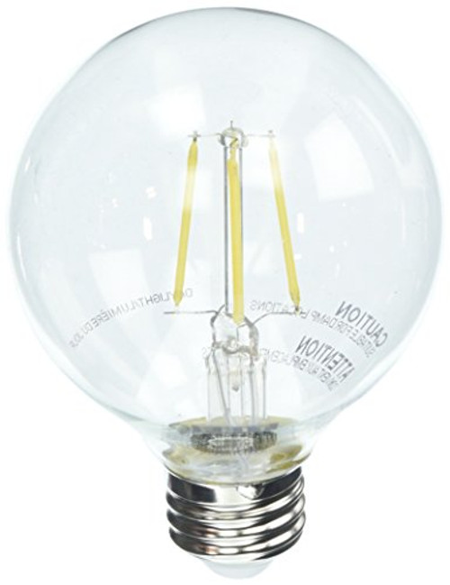 Feit Electric BPG2540/850/LED Decorative Glass Filament LED Dimmable 40W Equivalent Soft White Globe Bulb, Clear