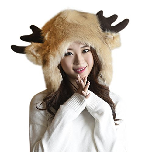 Men Women Winter Cosplay Hat Faux Fur Trapper Hat Deer Earmuff Halloween Caps (Deer)