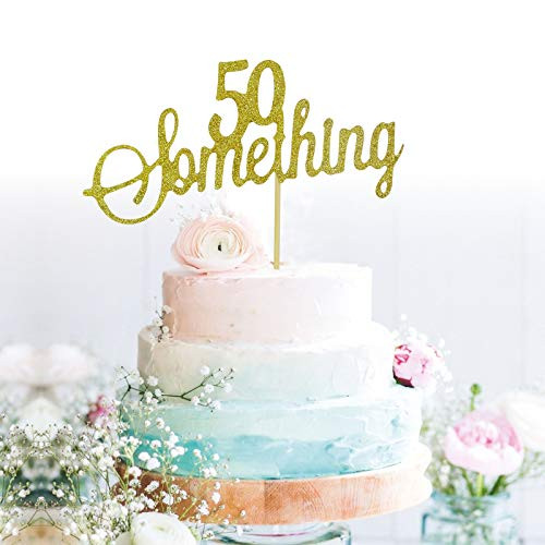 GrantParty Glitter Gold 50 Something Anniversary Cake Topper We Still Do 50th Vow Renewal Wedding Anniversary Cake Topper(50 Gold)