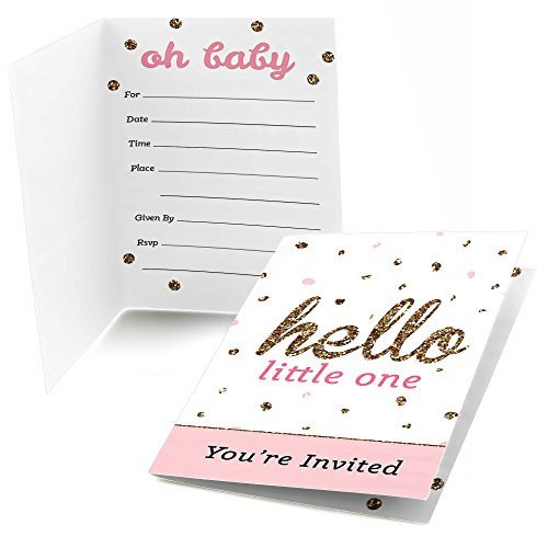 Big Dot of Happiness Hello Little One - Pink and Gold - Fill in Girl Baby Shower Party Invitations (8 Count)