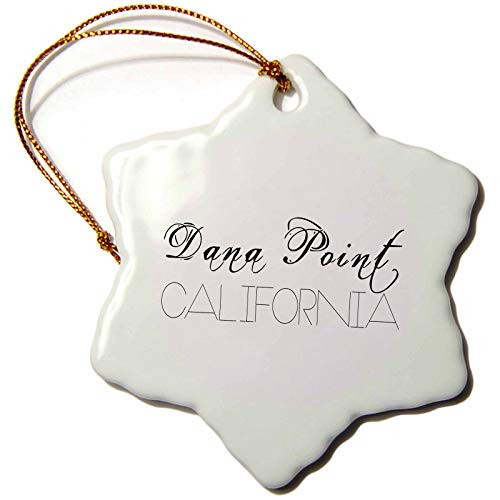 3dRose Alexis Design - American Beaches Typography - American Beaches. Decorative Text Dana Point, California - 3 inch Snowflake Porcelain Ornament (ORN_290871_1)