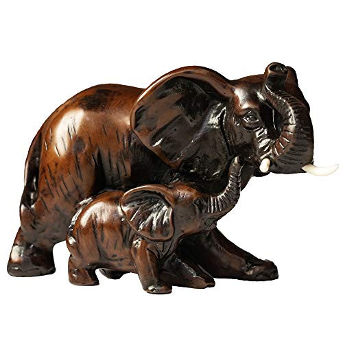 IYARA CRAFT Resin feng Shui Elephant Animal Statues - Decorative Elephant Family Statues on Wave - Ideal for Modern & Rustic Settings - Mother and Child of Elephant Animals Figurine Statue Sculpture